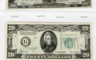 U.S. 20.FED RESERVE 100.00 PAPER CURRENCY NOTES 1934 11