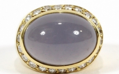 15.0CT NATURAL CHALCEDONY GIA 1.20CT DIAMONDS VS2 18KT YELLOW GOLD RING SIZE 6.5 TW. 14.2 GR