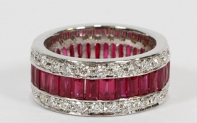 5.15CT NATURAL RED FRENCH CUT RUBIES 1.80CT DIAMONDS VS2 18KT WHITE GOLD ETERNITY RING SIZE 7 TW. 9.4 GR.