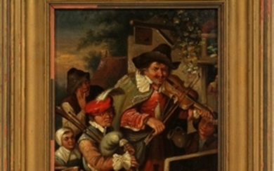 AFTER PETER BRUEGHEL GERMAN OIL PAINTING ON CANVAS 19TH C. MUSICIANS