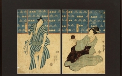 KUNIYOSHI JAPANESE UKIYO WOODBLOCK DIPTYCH MALE AND FEMALE