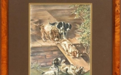 EDMUND OSTHAUS WATERCOLOR PLAYFUL PUPPIES