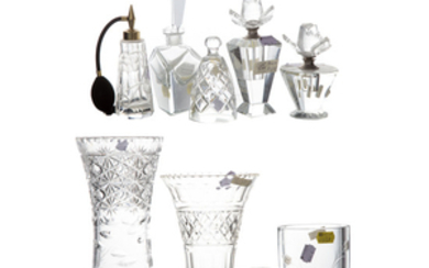 14 assorted crystal vases, bowls, perfumes, etc.