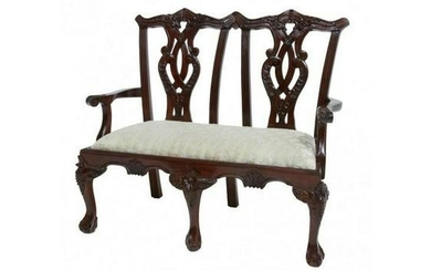 CHIPPENDALE INFLUENCED MAHOGANY MINIATURE CHILDS 2 SEAT