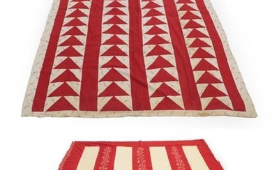 A 19th Century Turkey Red and White Cotton Strippy Bed...