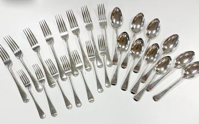 A 25-piece harlequin set of Victorian and later silver flatware, including 3 York marked examples