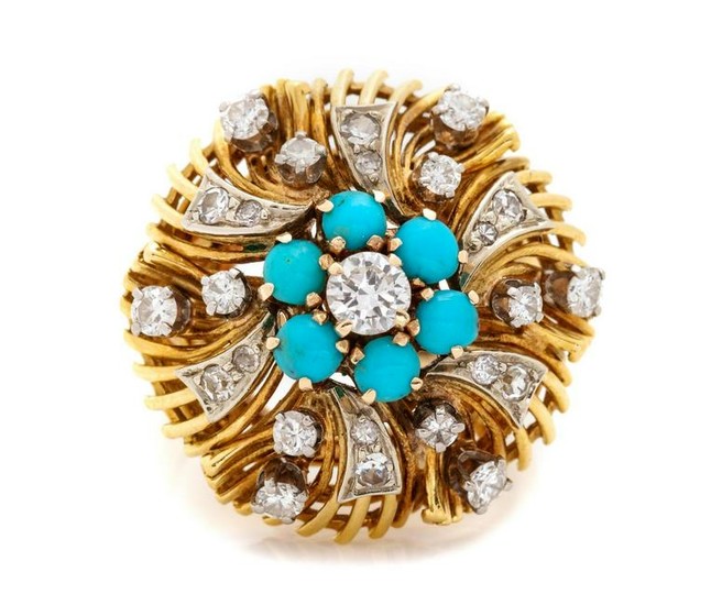 A Bicolor Gold, Diamond and Turquoise Ring