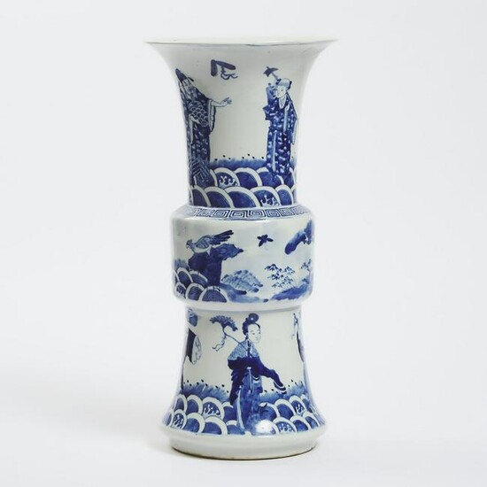 A Blue and White 'Eight Immortals' Gu Vase, Late