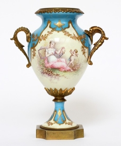 A. CHAPUIS FRENCH BRONZE SEVRES PORCELAIN URN