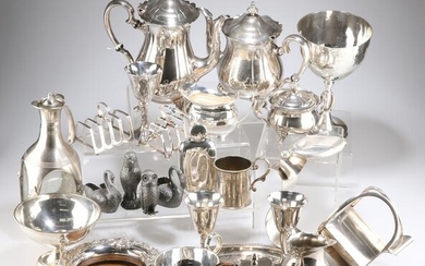 A COLLECTION OF SILVER-PLATE, including large