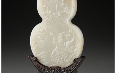 A Chinese Carved White Jade Double Gourd Plaque