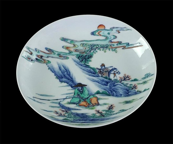 A Chinese Doucai Glazed Porcelain Plate.