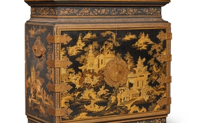 A Chinese Export Gilt and Black Lacquer Cabinet, First Half 19th Century