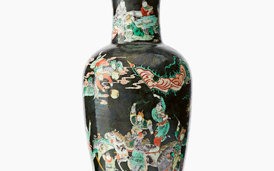 A Chinese black-ground Famille Verte vase