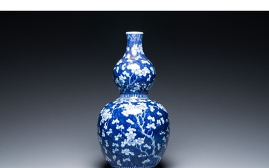 A Chinese blue and white double gourd 'prunus on cracked ice...