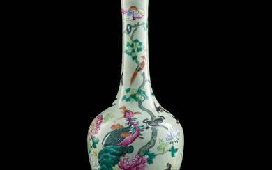 A Chinese celadon and famille rose 'phoenix and birds' vase, early 19th century