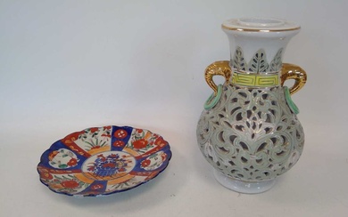 A Chinese pierced vase and a Japanese Imari plate 21cm...