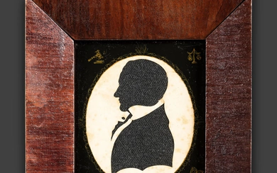 A Cut Paper and Cloth Silhouette of Enoch Titcomb with Eglomise Mat