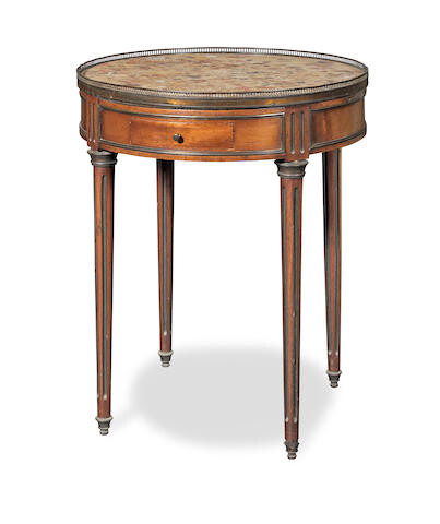 A Directoire style walnut, beech and brass mounted occasional table