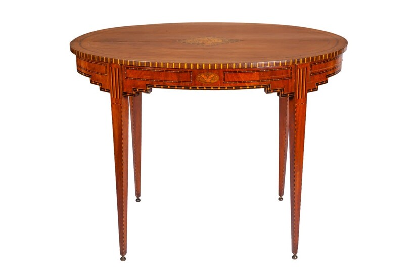 A Dutch mahogany and marquetry crossbanded oval centre table,...