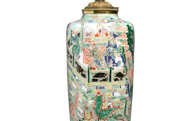 A FAMILLE-VERTE VASE, now mounted as a lamp