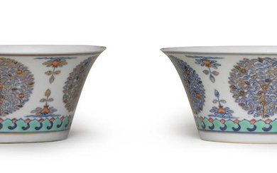 A FINE PAIR OF DOUCAI FLARING BOWLS Jiaqing seal marks...