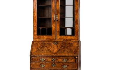 A George III Burled Walnut Secretary Bookcase