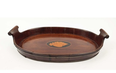 A George III mahogany serving tray, brass bound solid galler...