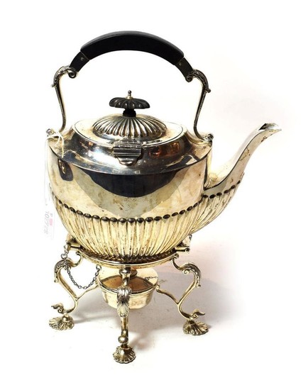A George V silver kettle, stand and lamp, by Jones...