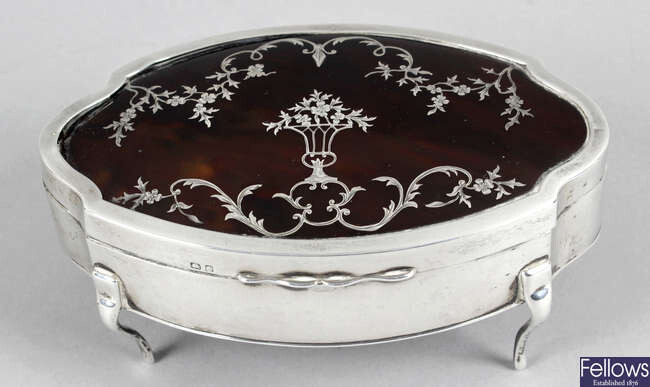 A George V silver mounted & tortoiseshell box.