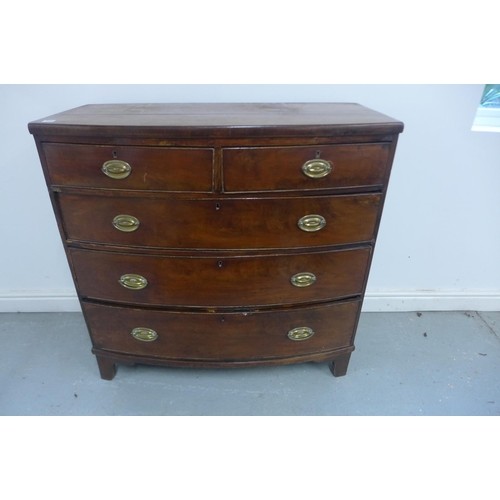 A Georgian mahogany five drawer bow fronted chest, 100cm tal...