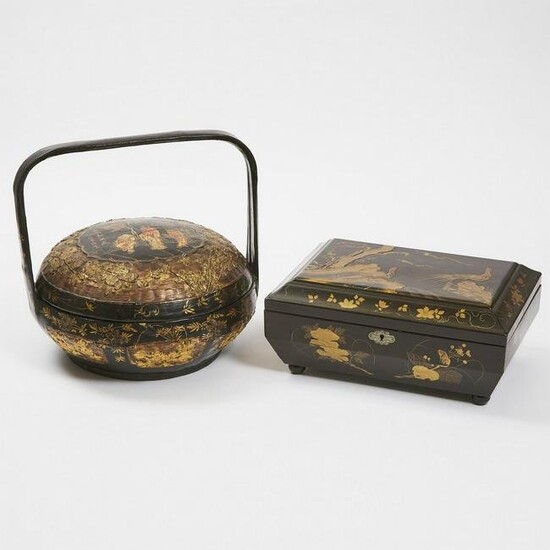 A Gilt and Black Lacquered Handled Basket, Late Qing