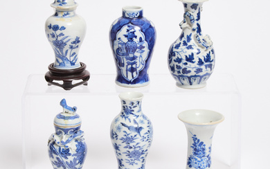 A Group of Six Small Blue and White Garniture Vases, 18th-19th Century