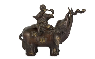 A JAPANESE BRONZE ‘ELEPHANT AND RIDER’ CENSER.