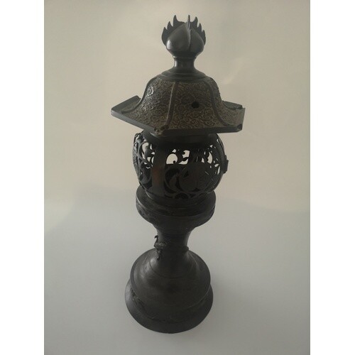 A Japanese Bronze Metal Lamp. Meiji Period (1868-1912). In t...