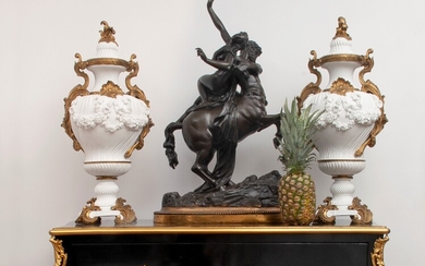 A LARGE 19TH CENTURY ITALIAN BRONZE GROUP OF NESSUS AND DEIANIRA AFTER GIAMBOLOGNA