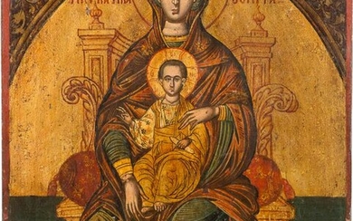 A LARGE ICON SHOWING THE ENTHRONED MOTHER OF GOD Greek