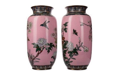 A LARGE PAIR OF JAPANESE CLOISONNE VASES