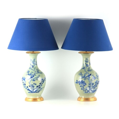 A LARGE PAIR OF LATE 19TH CENTURY CHINESE CELADON VASE LAMPS...