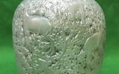 A Lalique "Biches" frosted and clear glass vase decorated...