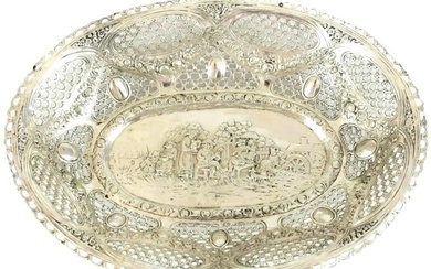 A Large Antique Circa 1900 Continental German 800 Silver Repousse Pierced Bowl