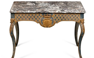 A Louis XV Style Blue-Painted Console Height 30 x width