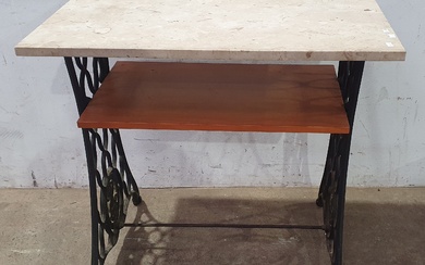 A MARBLE TOP SEWING TABLE