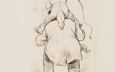 A. OBERLÄNDER (*1845), The cold and the warm uncle, Pen drawing