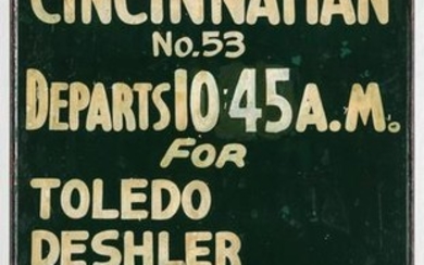 A PAINTED METAL GATE SIGN FOR B&O'S THE CINCINNATIAN