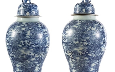 A PAIR OF BIG CHINESE WHITE AND BLUE PORCELAIN VASES FIRST HALF 20TH CENTURY.
