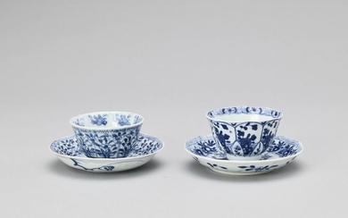 A PAIR OF BLUE AND WHITE PORCELAIN CUPS...