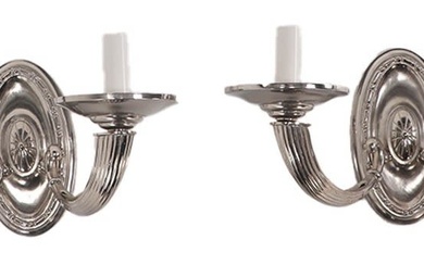 A PAIR OF FRENCH SILVERED ART DECO SCONCES TWO ARMS