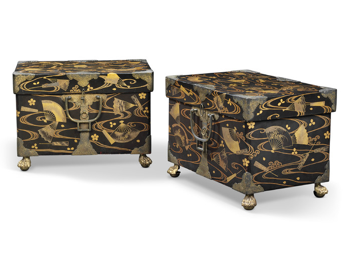 A PAIR OF JAPANESE GILT-METAL MOUNTED, GILT AND BLACK LACQUER COFFERS, EDO PERIOD, FIRST HALF 19TH CENTURY