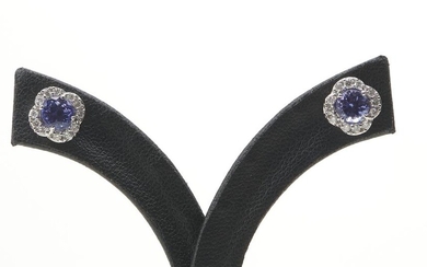 A PAIR OF TANZANITE AND DIAMOND STUD EARRINGS, THE TANZANITES TOTALLING 1.41CTS AND DIAMONDS TOTALLING 0.27CTS, TO POST AND BUTTERFL...